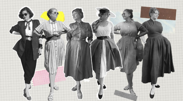 the author wears a variety of vintage outfits